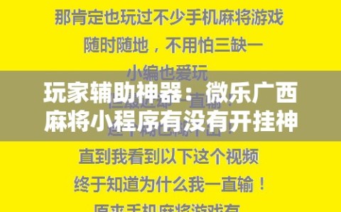 玩家辅助神器：微乐广西麻将小程序有没有开挂神器”其实确实有挂