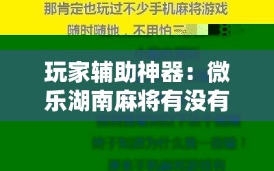 玩家辅助神器：微乐湖南麻将有没有开挂神器多少钱”详细分享装挂步骤
