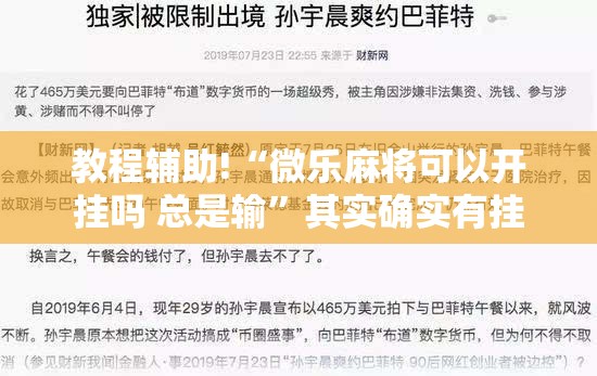 教程辅助!“微乐麻将可以开挂吗 总是输”其实确实有挂