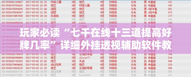 玩家必读“七千在线十三道提高好牌几率”详细外挂透视辅助软件教程