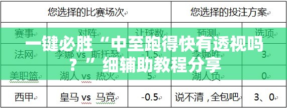 一键必胜“中至跑得快有透视吗？”细辅助教程分享
