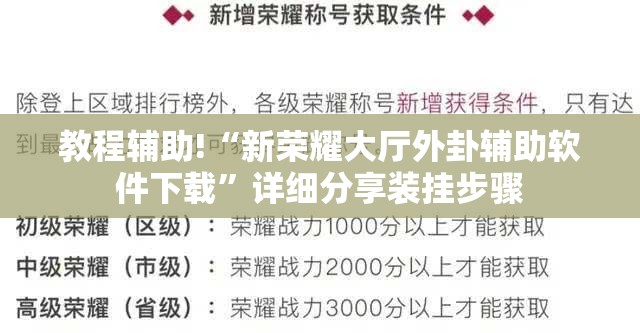 教程辅助!“新荣耀大厅外卦辅助软件下载”详细分享装挂步骤
